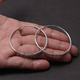 925 Silver Big Circle Earrings Retro Thai Silver 45mm Round Hoop Jewelry