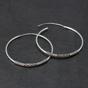 925 Silver Big Circle Earrings Retro Thai Silver 45mm Round Hoop Jewelry