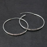 925 Silver Big Circle Earrings Retro Thai Silver 45mm Round Hoop Jewelry