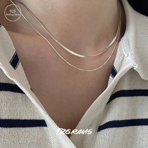 925 Silver Snake Chain Double-layer Necklace French Fine Jewelry Gift