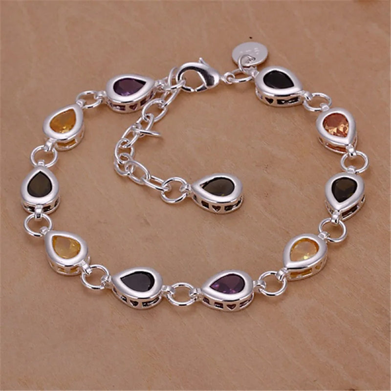 925 Silver Charm Bracelets Zircon Crystal Jewelry Wedding Lady