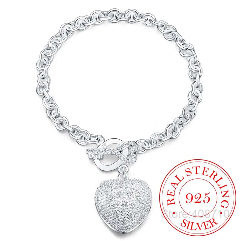 925 Silver Heart Spoon Bracelet, Zircon Wedding Jewelry
