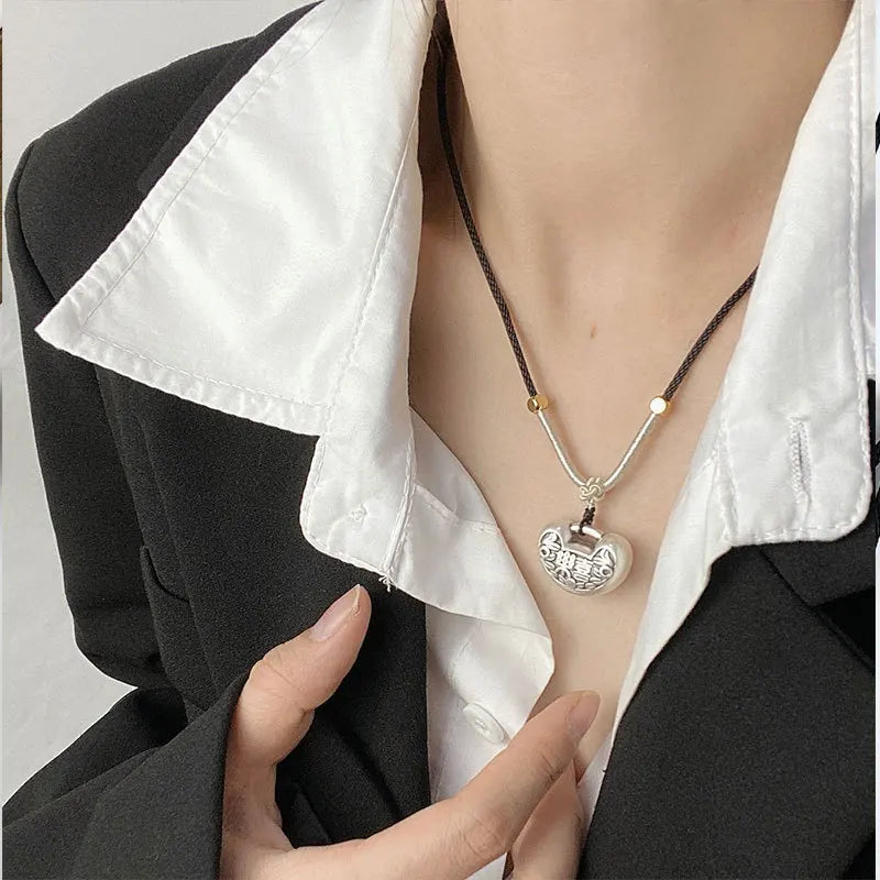 999 Pure Silver Necklace Fengshui Pendant For Women Change Luck Sweater Chain