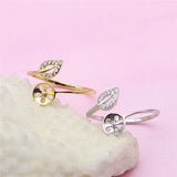Adjustable Leaf Ring Mountings for Pearls Beads, 10pcs/lot