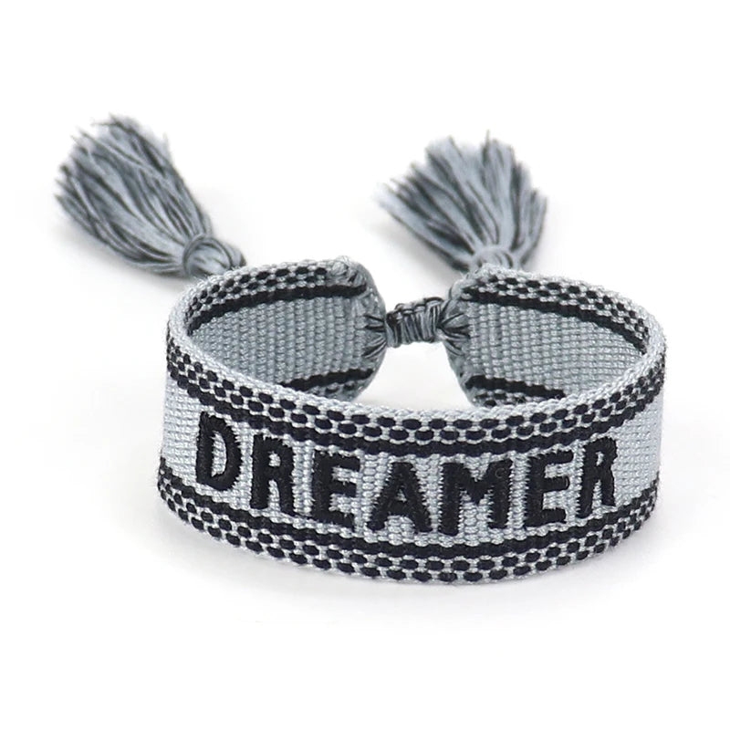 Adjustable Fabric Friendship Bracelet with Tassel