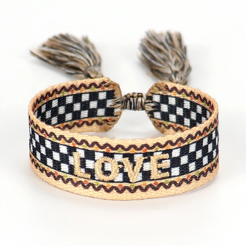 Adjustable Fabric Friendship Bracelet with Tassel
