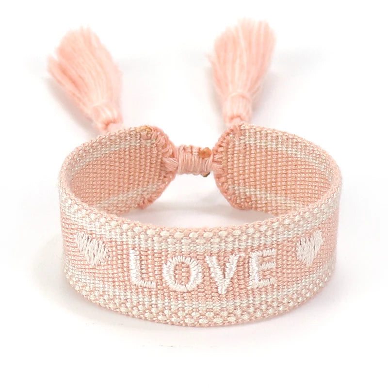 Adjustable Fabric Friendship Bracelet with Tassel