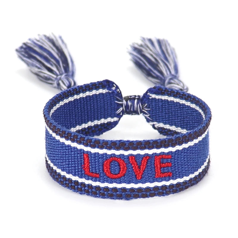 Adjustable Fabric Friendship Bracelet with Tassel
