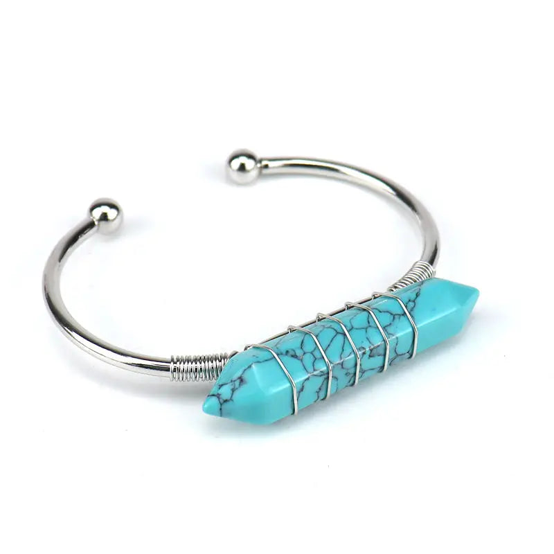 Adjustable Bangle Wire Wrap Stone Crystal Bracelet