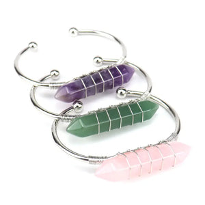 Adjustable Bangle Wire Wrap Stone Crystal Bracelet