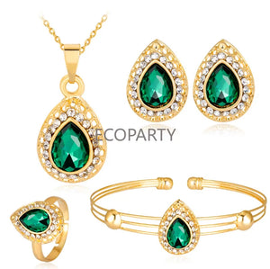 Alloy Green Crystal Necklace Earring Jewelry Set