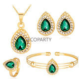 Alloy Green Crystal Necklace Earring Jewelry Set