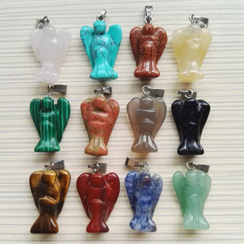 Angel Natural Stone Pendant 12pc Small Wing Charm Necklaces Pendants