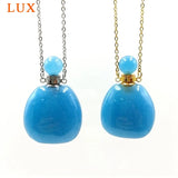 Aquamarines Gemstone Pendant Necklace Silver Plated Essential Oil Vials