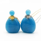 Aquamarines Gemstone Pendant Necklace Silver Plated Essential Oil Vials