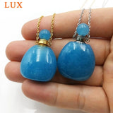 Aquamarines Gemstone Pendant Necklace Silver Plated Essential Oil Vials