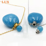 Aquamarines Gemstone Pendant Necklace Silver Plated Essential Oil Vials