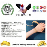 European Fine Hot Woman Girl Bride Mother Party Twist 24KT Bracelet Bangle