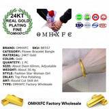 European Fine Woman Girl Flower 24KT Open Bracelet Bangle