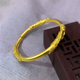 European Fine Woman Girl Flower 24KT Open Bracelet Bangle