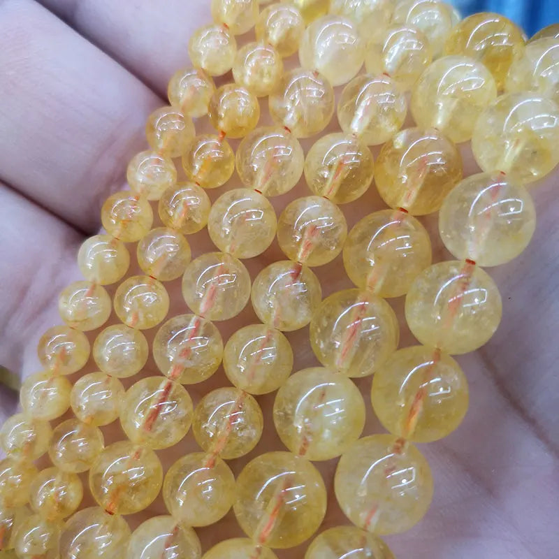 Citrine Yellow Crystal Round Stone Beads 15''