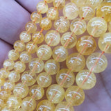 Citrine Yellow Crystal Round Stone Beads 15''