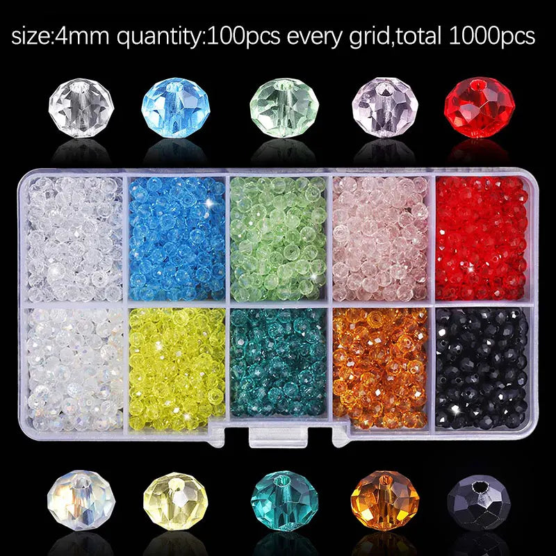 10 Colors Crystal Round Glass Beads Faceted Loose Beads in Container Box