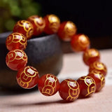 16mm Red Beads Crystal Bracelet Engraving Coins for Women Men