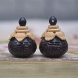 Sandalwood Engraved Fu Bag DIY Pendant Blessing Bell Wood Ebony Jewelry