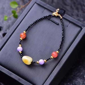 Stone Bracelet Yellow Crystal Bead Hand String Lucky for Women Girl