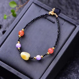 Stone Bracelet Yellow Crystal Bead Hand String Lucky for Women Girl