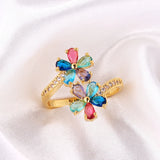 Crystal Engagement Flower Rings CZ Rainbow Zircon Wedding Jewelry