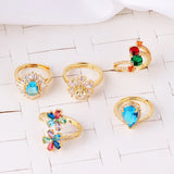 Crystal Engagement Flower Rings CZ Rainbow Zircon Wedding Jewelry