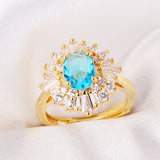 Crystal Engagement Flower Rings CZ Rainbow Zircon Wedding Jewelry