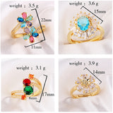 Crystal Engagement Flower Rings CZ Rainbow Zircon Wedding Jewelry