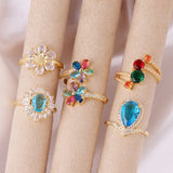Crystal Engagement Flower Rings CZ Rainbow Zircon Wedding Jewelry
