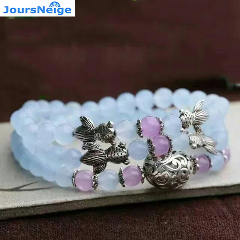 Chalcedony Crystal Bracelet 6mm Beads Tibetan Silver Women's Jewelry