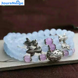 Chalcedony Crystal Bracelet 6mm Beads Tibetan Silver Women's Jewelry
