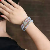 Chalcedony Crystal Bracelet 6mm Beads Tibetan Silver Women's Jewelry