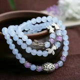 Chalcedony Crystal Bracelet 6mm Beads Tibetan Silver Women's Jewelry