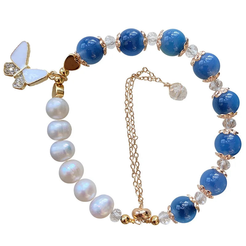 Sugar Heart Crystal Bracelet with Butterfly Charm Pendant for Women