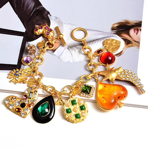 Vintage Colorful Heart Rhinestone Bracelet Crystals Jewelry Women Christmas