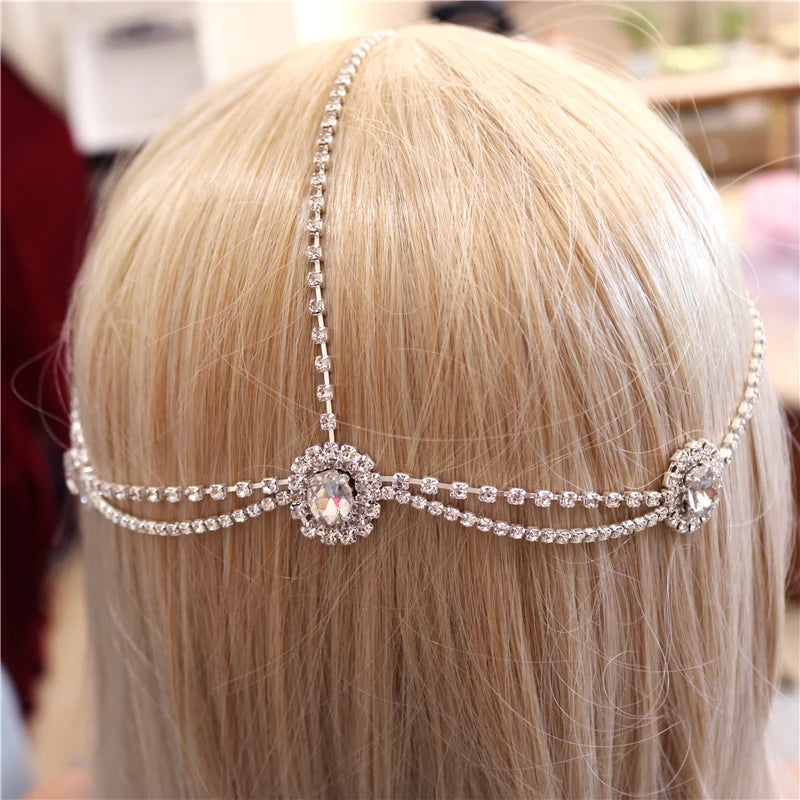 Bohemian Vintage Rhinestone Bridal Headband Chain Wedding Hair Accessory