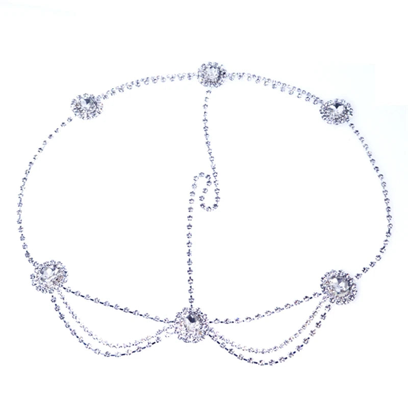 Bohemian Vintage Rhinestone Bridal Headband Chain Wedding Hair Accessory