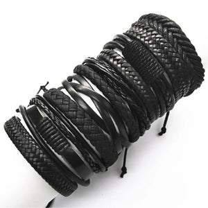 10 Pcs Weave Leather Bracelets Set Men Women Bangles Male Jewellery
