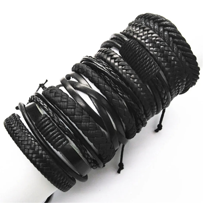 10 Pcs Weave Leather Bracelets Set Men Women Bangles Male Jewellery