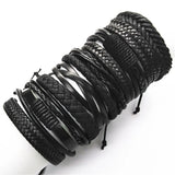 10 Pcs Weave Leather Bracelets Set Men Women Bangles Male Jewellery