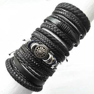 10 Pcs Weave Leather Bracelets Set Men Women Bangles Male Jewellery