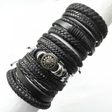 10 Pcs Weave Leather Bracelets Set Men Women Bangles Male Jewellery