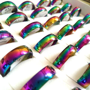Bulk 50/100PCS Colorful Charm Rings Stainless Steel Band Party Rings